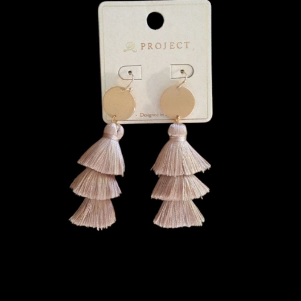 Trendy Boho Pale Pink Multi layered Tassel earrings